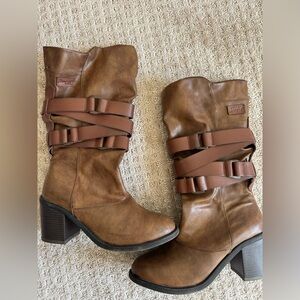 Blowfish buckle booties brown faux leather size 10